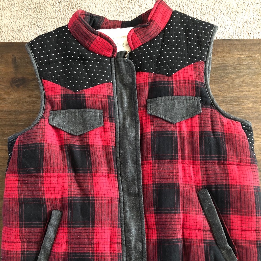 Plaid fleece lined vest